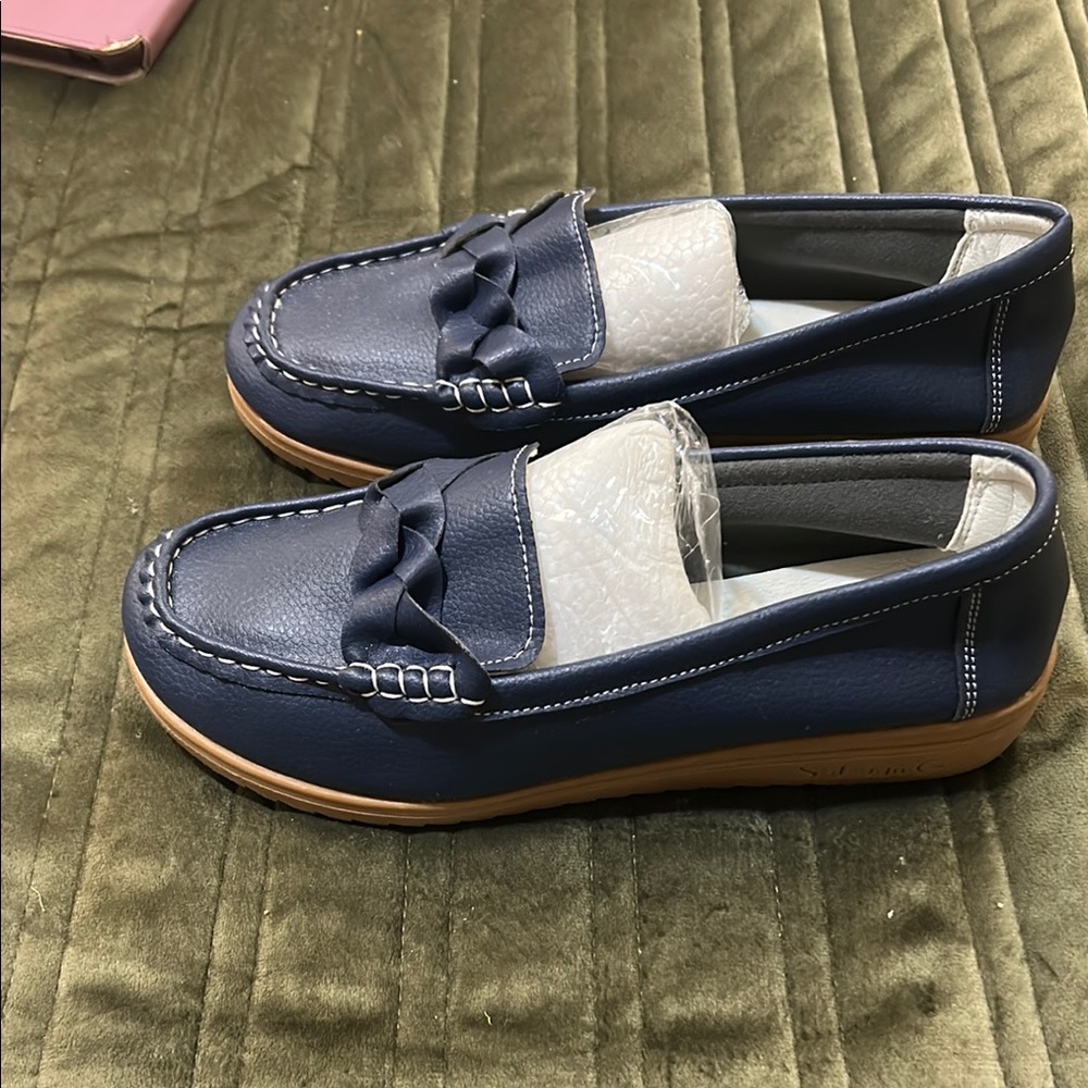 Blue and Brown Classic Penny Loafers with Tassel Detail